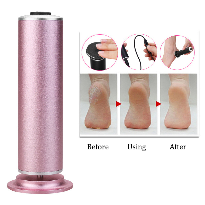 Electric foot file in use on cracked heel skin