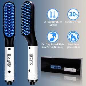 Electric beard and hair straightening comb for men with anti-scald ceramic bristles