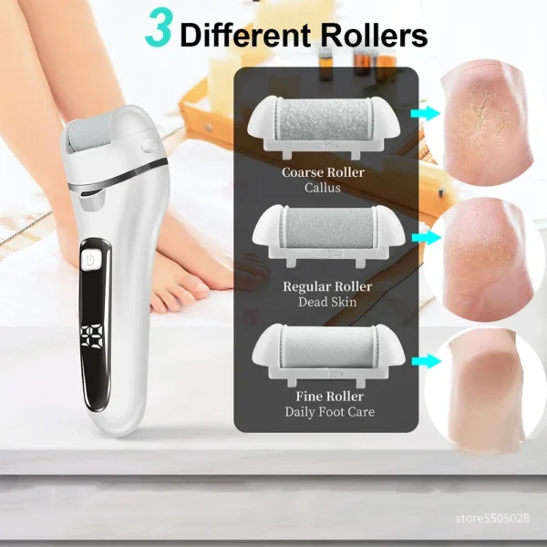 Rechargeable electric foot callus remover with three quartz heads for cracked heels