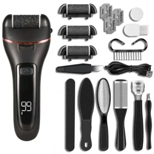 Salon-quality callus remover with replaceable rollers and brush