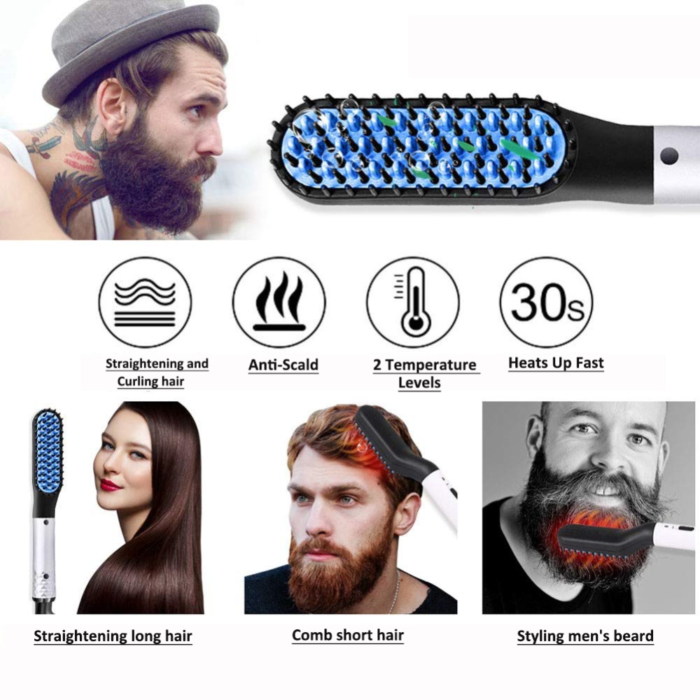 Lightweight, ergonomic straightener brush designed for men’s beards