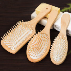 Natural wooden hair brush with paddle cushion for healthy scalp massage