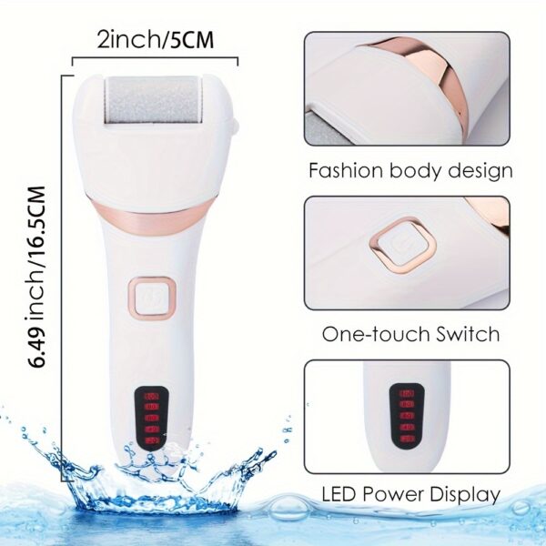 Foot callus remover with waterproof roller head for wet and dry use